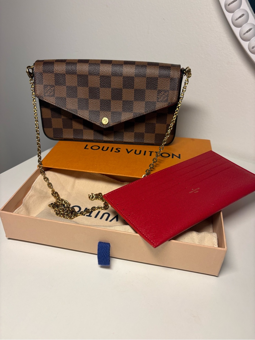 Louis Vuitton pochette felicie authentic bag clutch with Red Cardholder